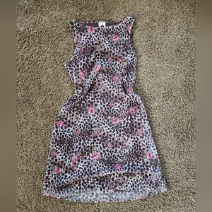 Leopard Print Sleeveless Dress with Pink Rose Accents